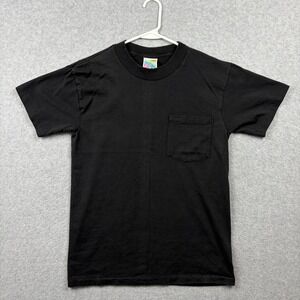Vintage Blank Pocket T Shirt Mens Small Black Made In USA 90s Single Stitch